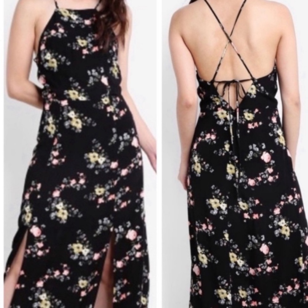 Topshop Black Floral Midi Dress